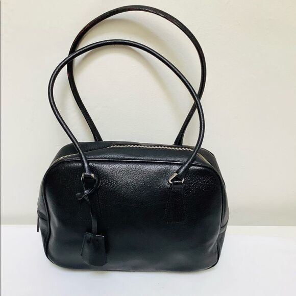 VINTAGE PRADA BOWLING BAG BOSTON BAG BLACK LEATHER EUC SHOULDER BAG PERFECTION - Picture 5 of 15